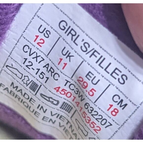 🥾 The North Face Girls Suede Trail Shoes Purple/Yellow Size 12 - Picture 8 of 10
